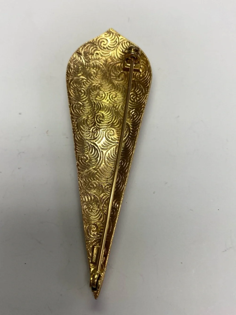 Gold-Tone Filigree Pin with Brown and Black Stones